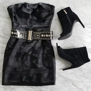 BEBE Layered Strips Mini Dress with Belt NWT